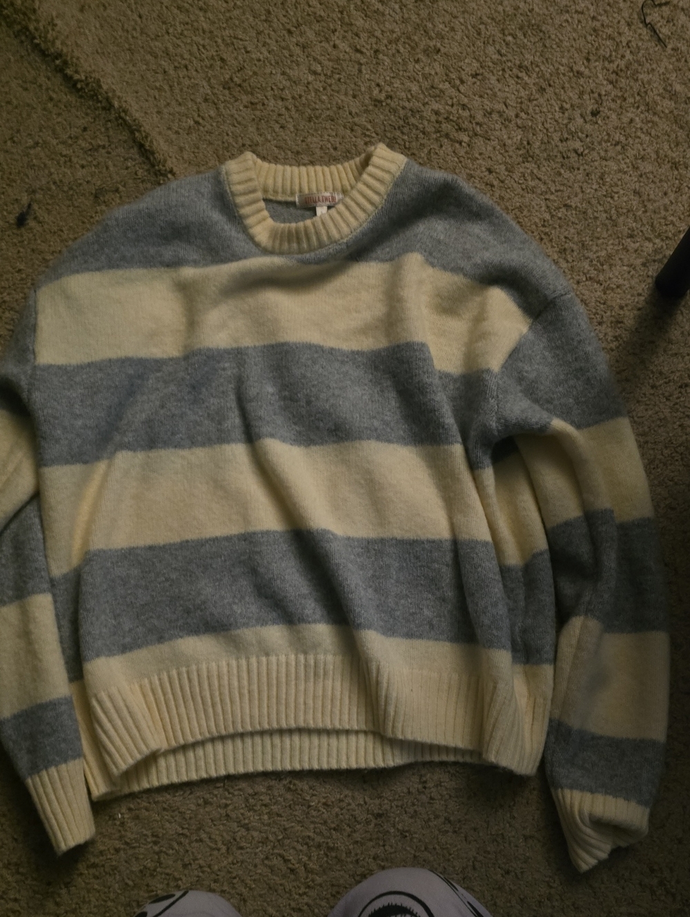 Stella Tweed Cream and Gray Striped Crewneck Sweater